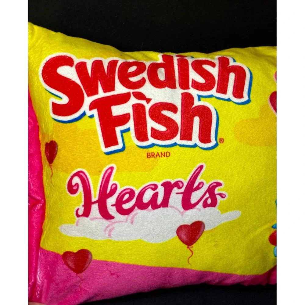 Iscream Swedish Fish Hearts Plush Pillow Yellow Pink Candy Bag with 4 Hearts